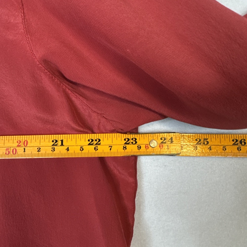 August Silk Blouse Womens XL Rust 100% Silk Button Up Long Sleeve Top - Picture 5 of 7